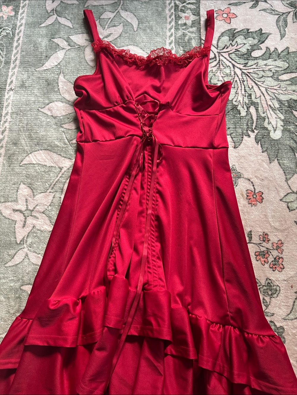 Scarlet Darkness Women's Red Lace-Trim High-Low Slip Dress with Ruffle Hem 0XL - Picture 3 of 7